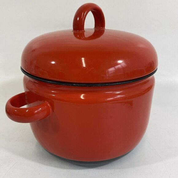 Carl Aubock Culinar Auswien Ostovics Red Enamel Pot Dutch Oven DANISH MODERN - Picture 4 of 9
